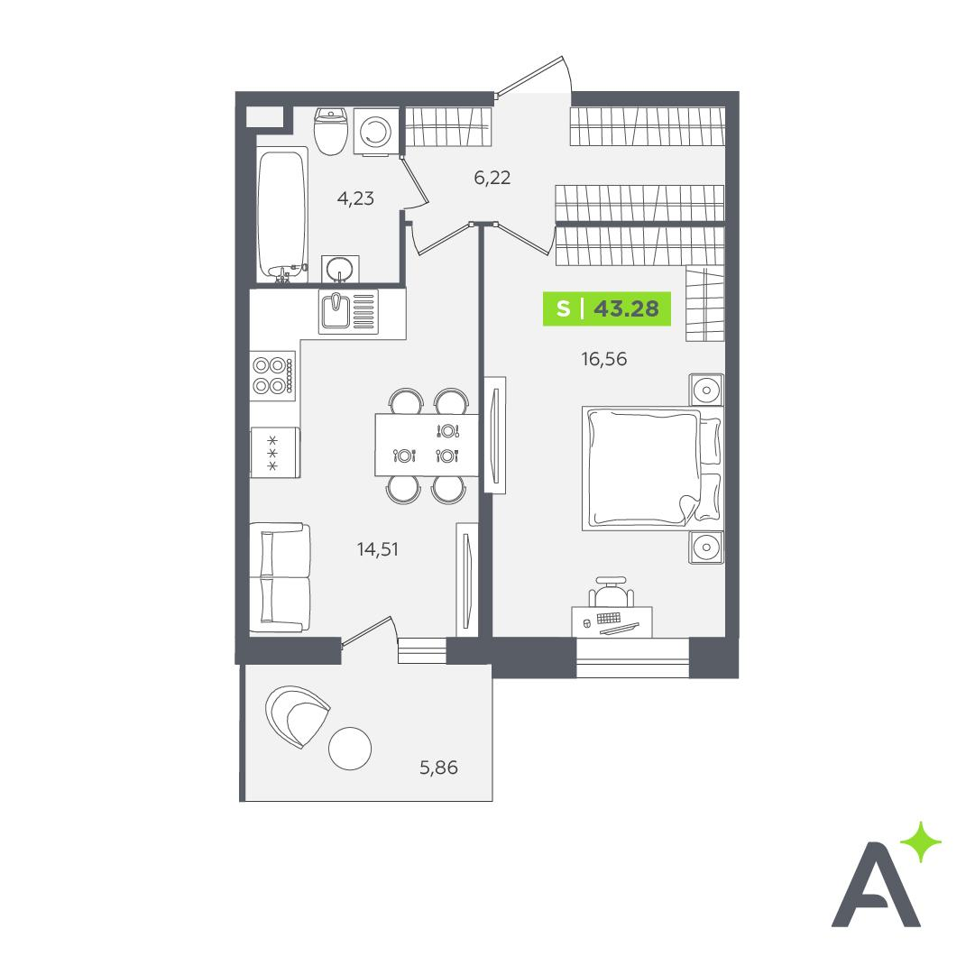 Студия 42 м2 в ЖК Аквилон STORIES корпус null этаж 1