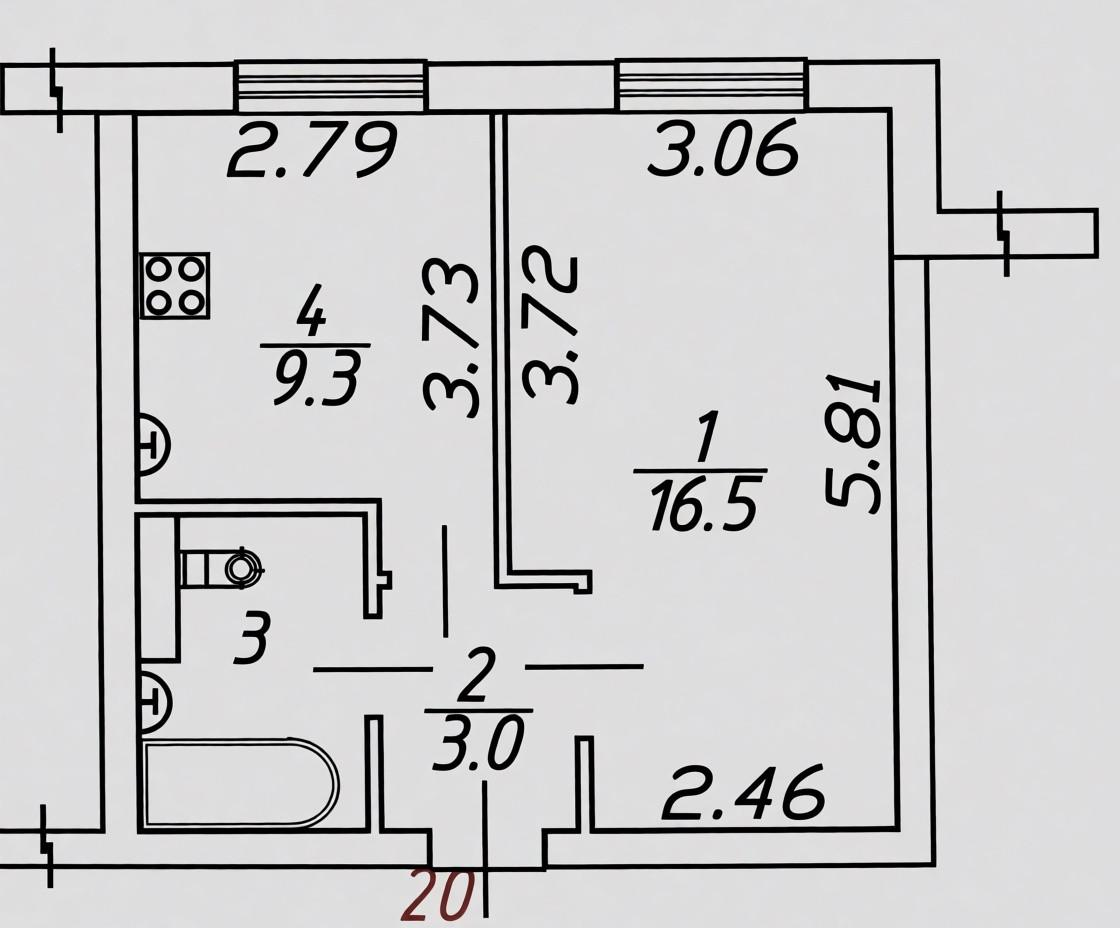1-комнатная 33.2 м2 в ЖК undefined корпус null этаж null