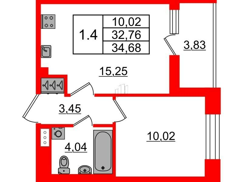 1-комнатная 32 м2 в ЖК Бионика Заповедная корпус null этаж 7