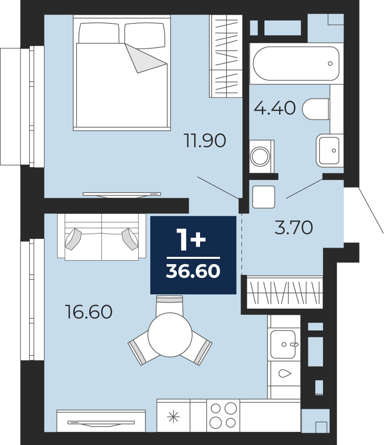 1-комнатная 36 м2 в ЖК Айвазовский корпус null этаж 18