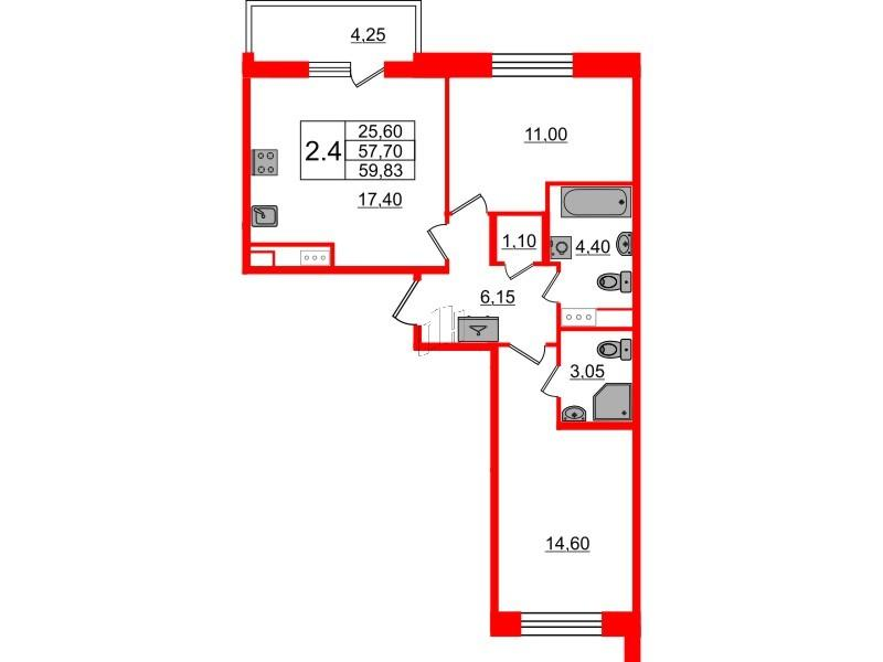2-комнатная 57 м2 в ЖК Бионика Заповедная корпус null этаж 10