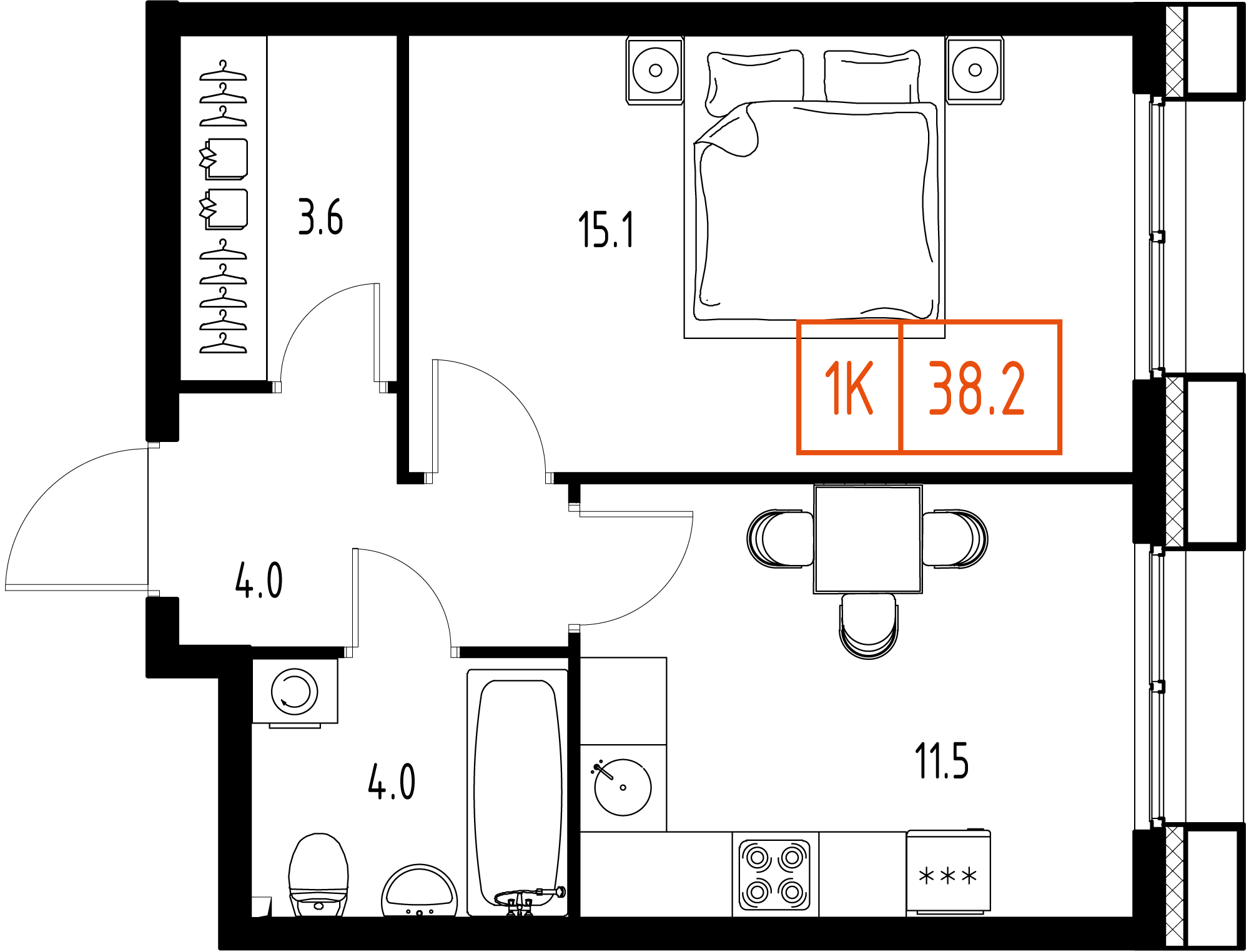 1-комнатная 38 м2 в ЖК Skolkovo One корпус null этаж 4