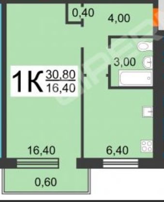 1-комнатная 30.8 м2 в ЖК undefined корпус null этаж 3