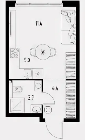 Студия 25.1 м2 в ЖК undefined корпус null этаж 2