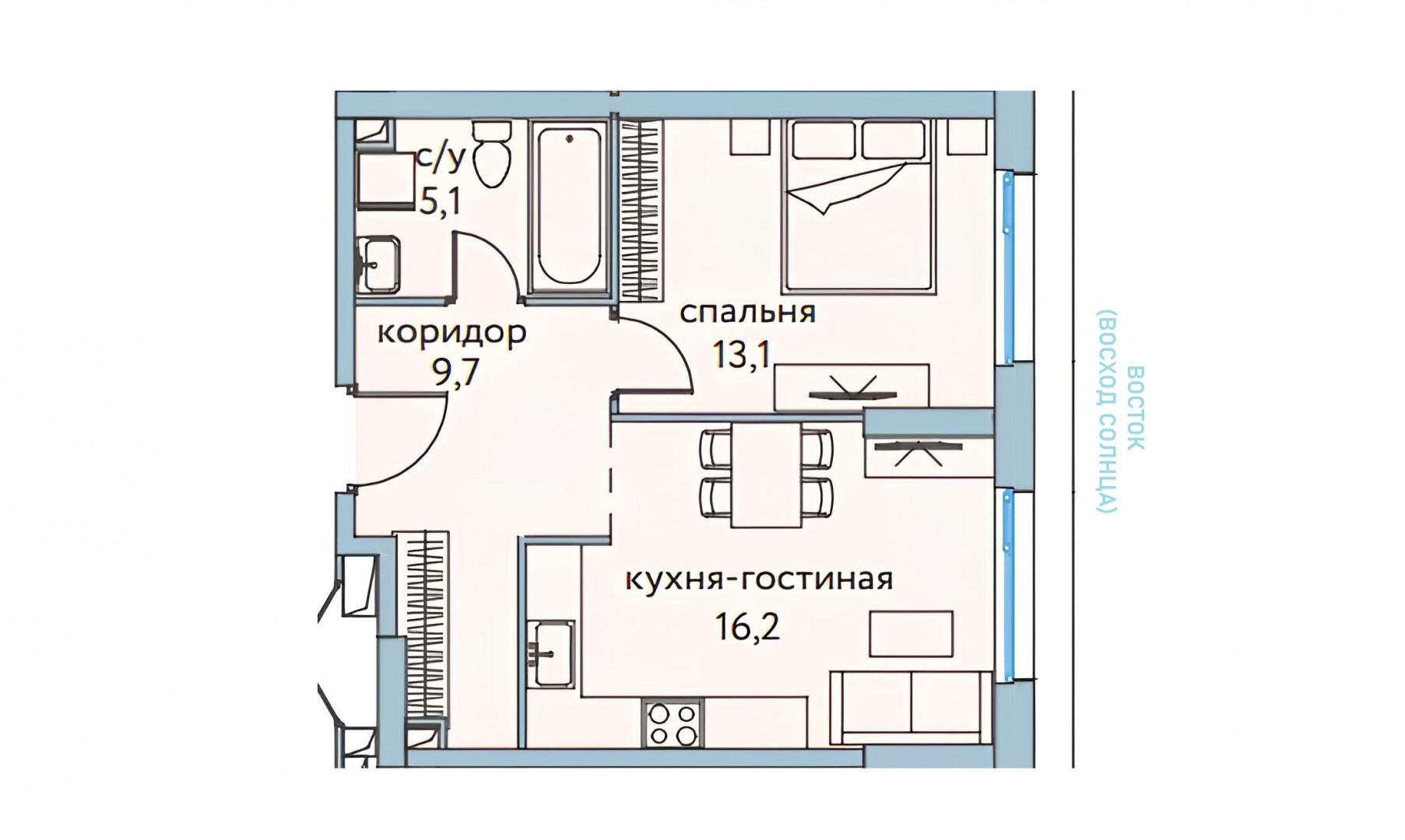 2-комнатная 43.5 м2 в ЖК undefined корпус null этаж 5
