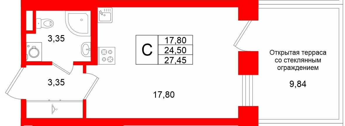 Студия 24 м2 в ЖК Аристократ корпус null этаж 1