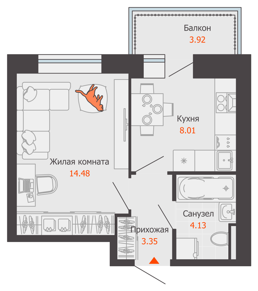 1-комнатная 31 м2 в ЖК Камаполис корпус null этаж 3