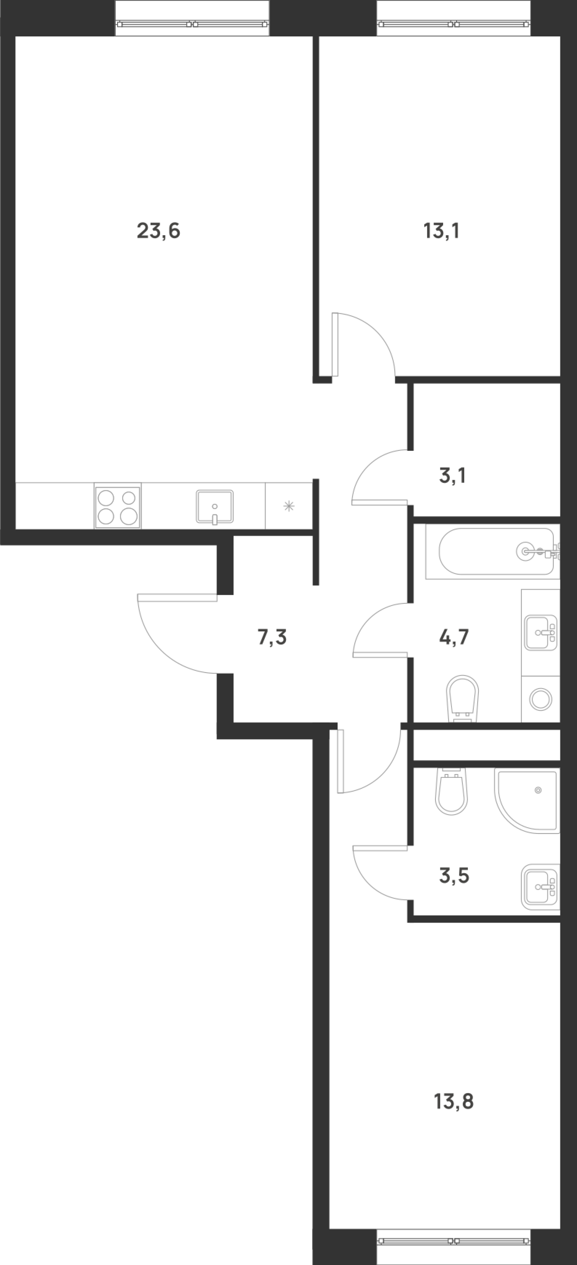 2-комнатная 69 м2 в ЖК Форевиль корпус null этаж 3
