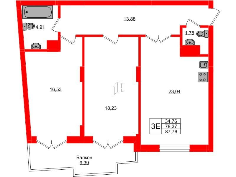 2-комнатная 90 м2 в ЖК Русь корпус null этаж 5
