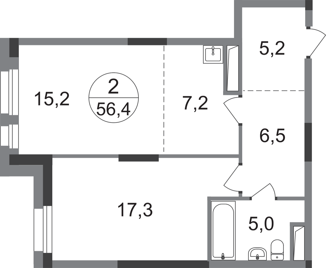 2-комнатная 56 м2 в ЖК Первый Московский корпус null этаж 6