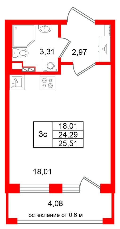 Студия 24 м2 в ЖК Универ Сити корпус null этаж 3