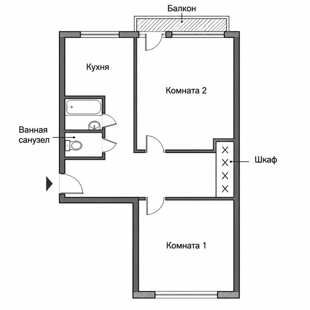 2-комнатная 46.7 м2 в ЖК undefined корпус null этаж 2