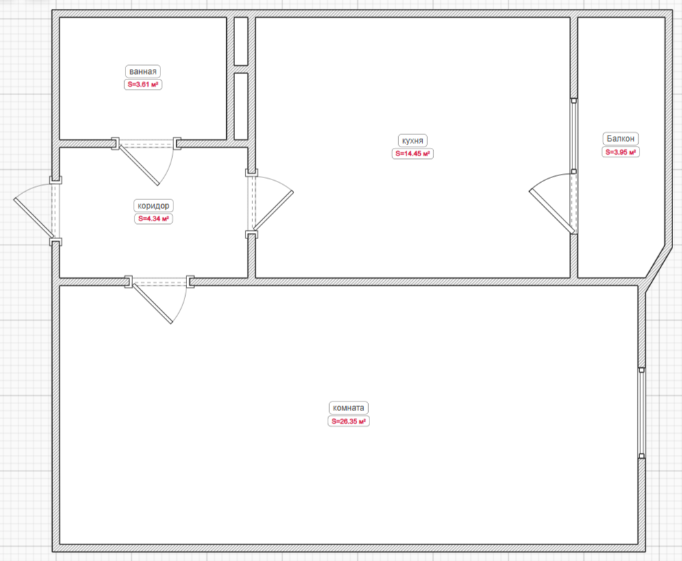 1-комнатная 48.7 м2 в ЖК undefined корпус null этаж 2