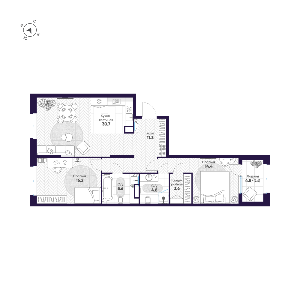 2-комнатная 89 м2 в ЖК ЛДМ корпус null этаж 5