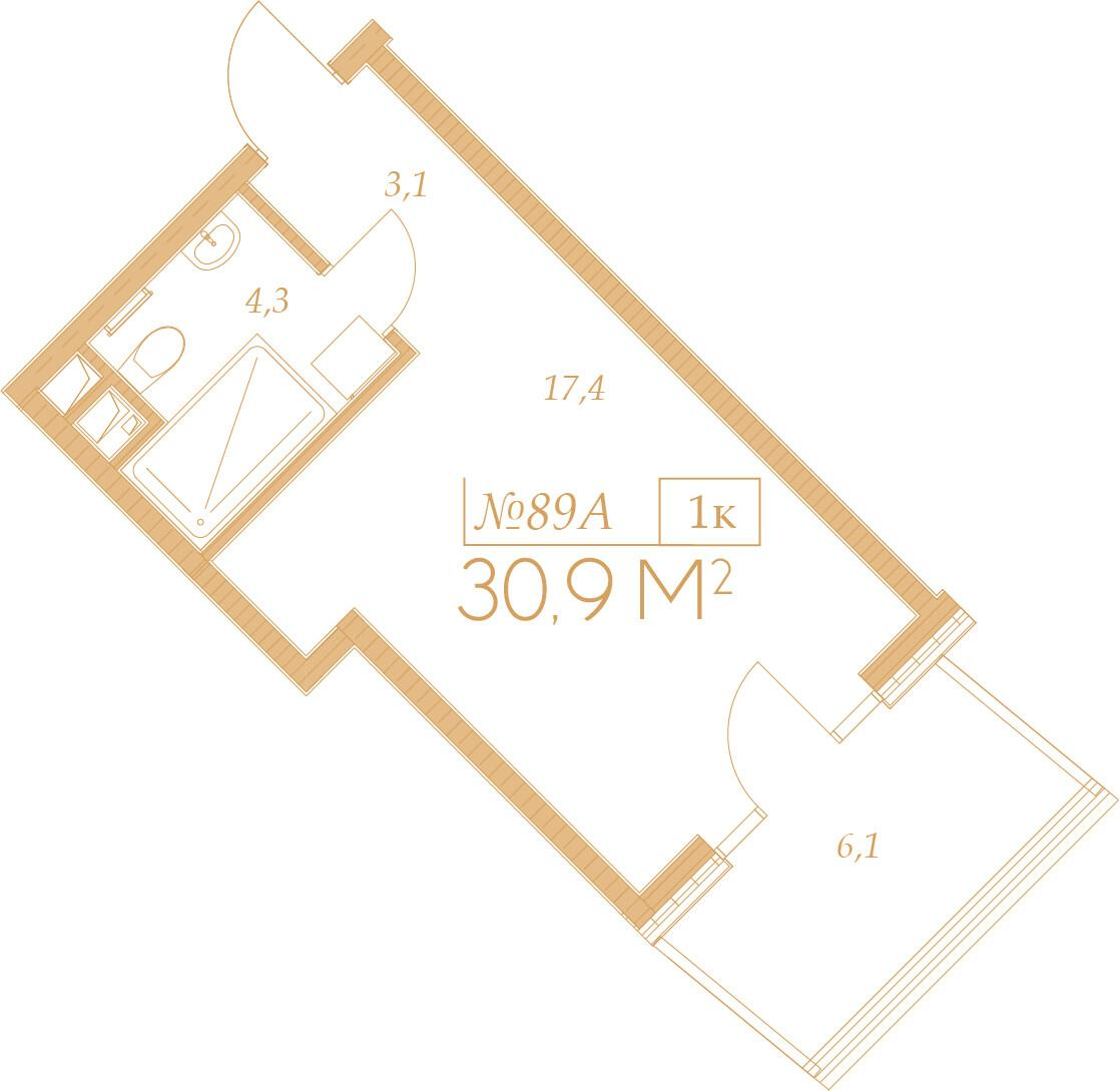 1-комнатная 30 м2 в ЖК Морелло корпус null этаж 7