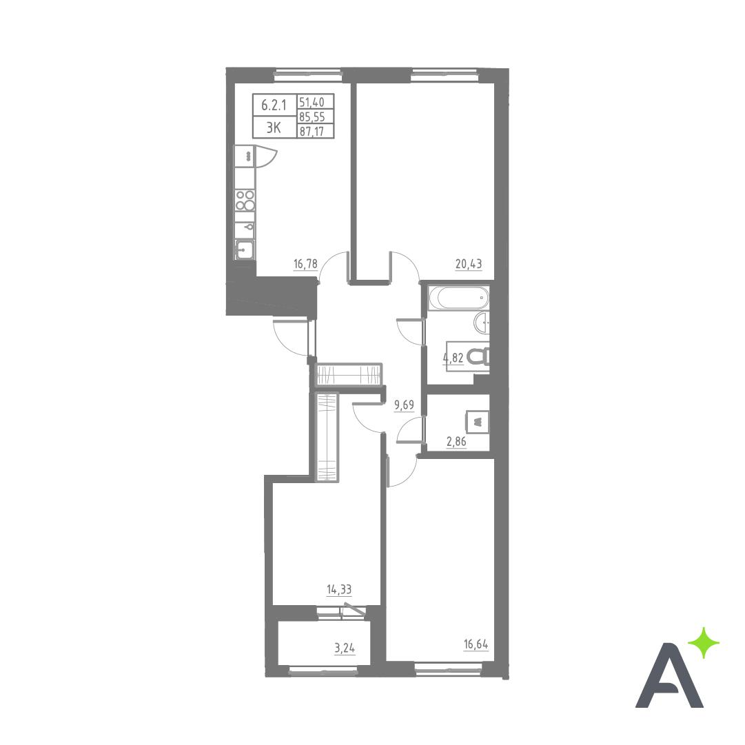 Студия 88 м2 в ЖК Аквилон SOLAR корпус null этаж 2