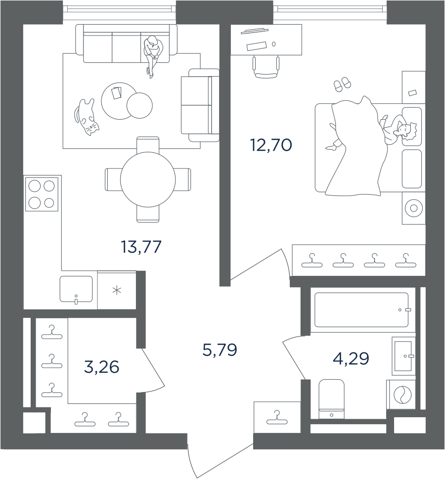 1-комнатная 39 м2 в ЖК ULTIMACity корпус null этаж 31