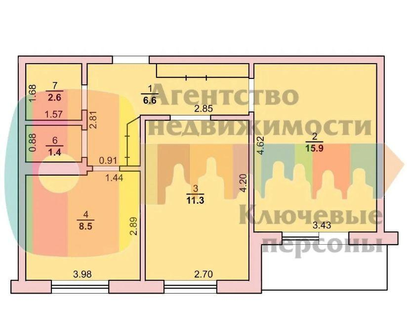 2-комнатная 47.9 м2 в ЖК undefined корпус null этаж 6