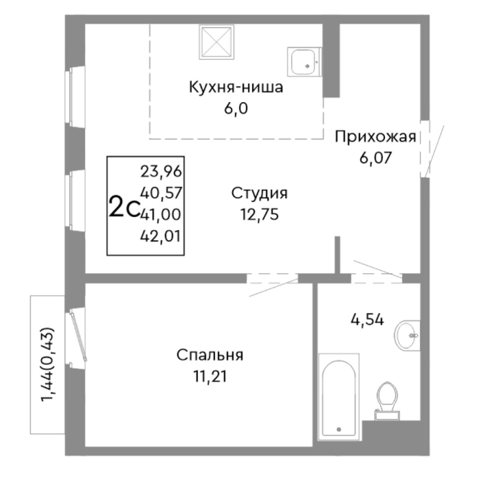 1-комнатная 40 м2 в ЖК undefined корпус null этаж 5