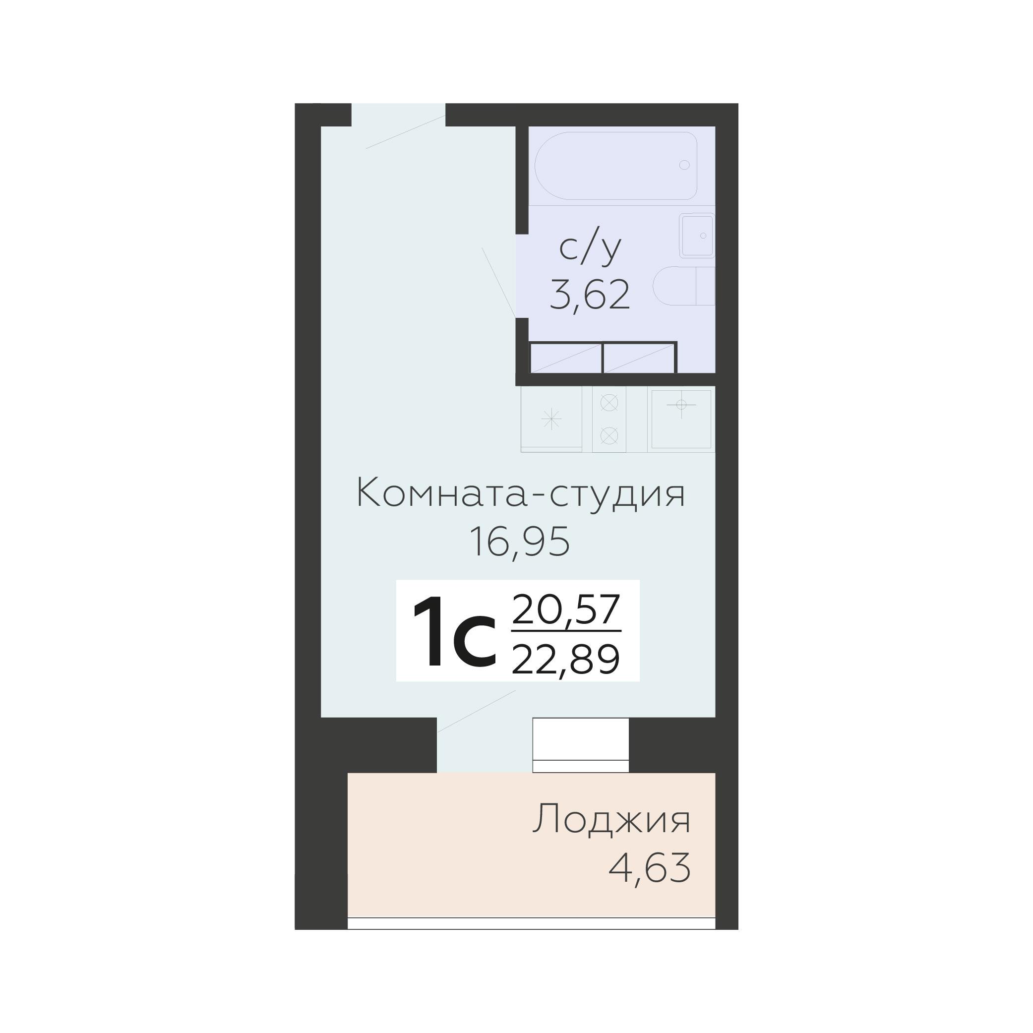 1-комнатная 22 м2 в ЖК Nova парк корпус null этаж 10