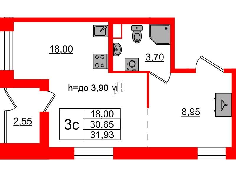 Студия 30 м2 в ЖК Бионика Заповедная корпус null этаж 1