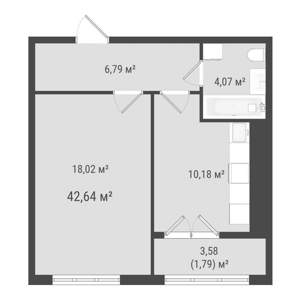 1-комнатная 40 м2 в ЖК Зеленая планета на Мира корпус null этаж 2