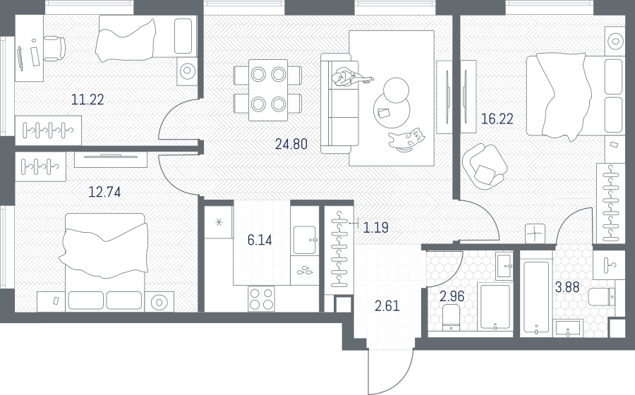 3-комнатная 81 м2 в ЖК TATE корпус null этаж 24