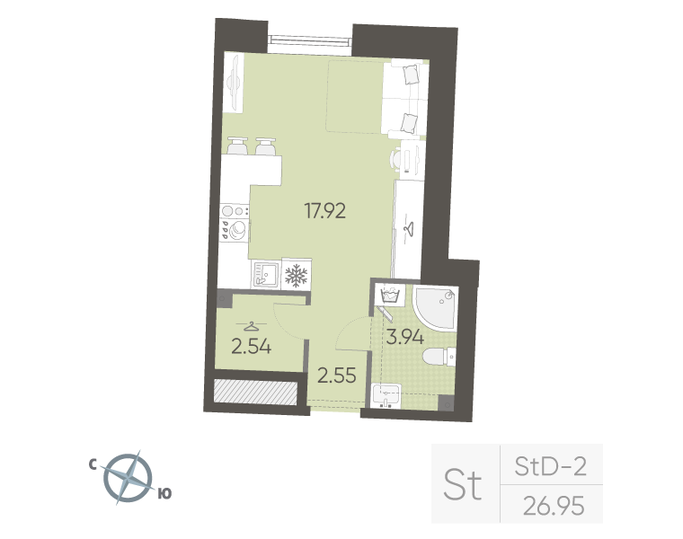 Студия 26 м2 в ЖК Бульвар Грина корпус null этаж 3