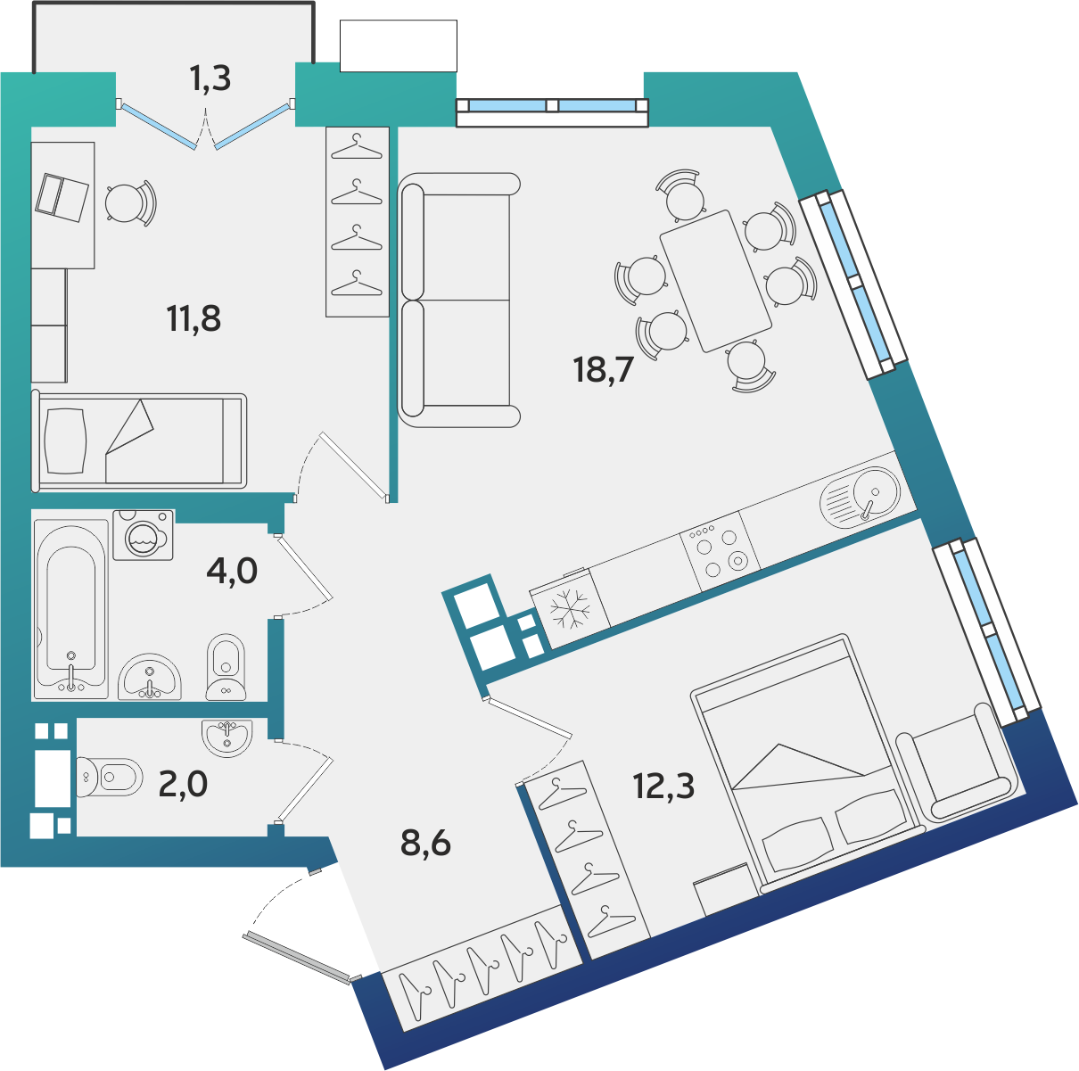 2-комнатная 57 м2 в ЖК Экополис корпус null этаж 11