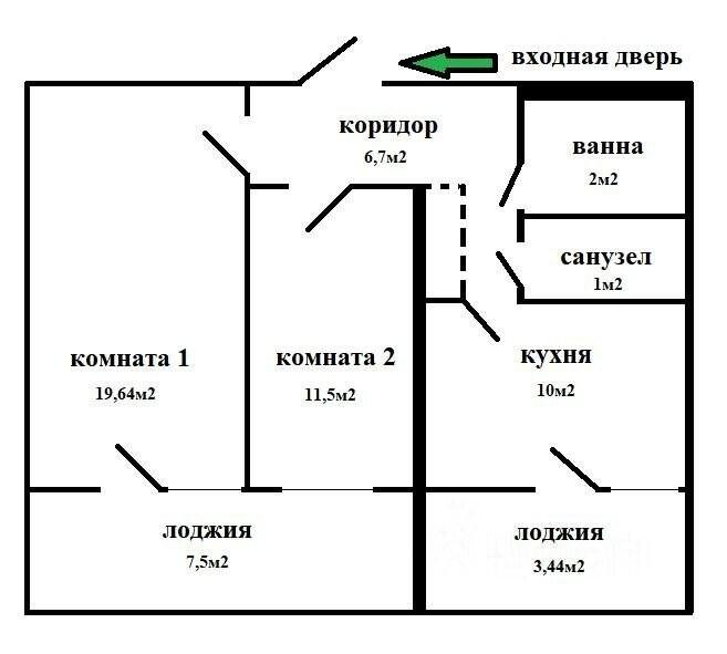 2-комнатная 54 м2 в ЖК undefined корпус null этаж 3