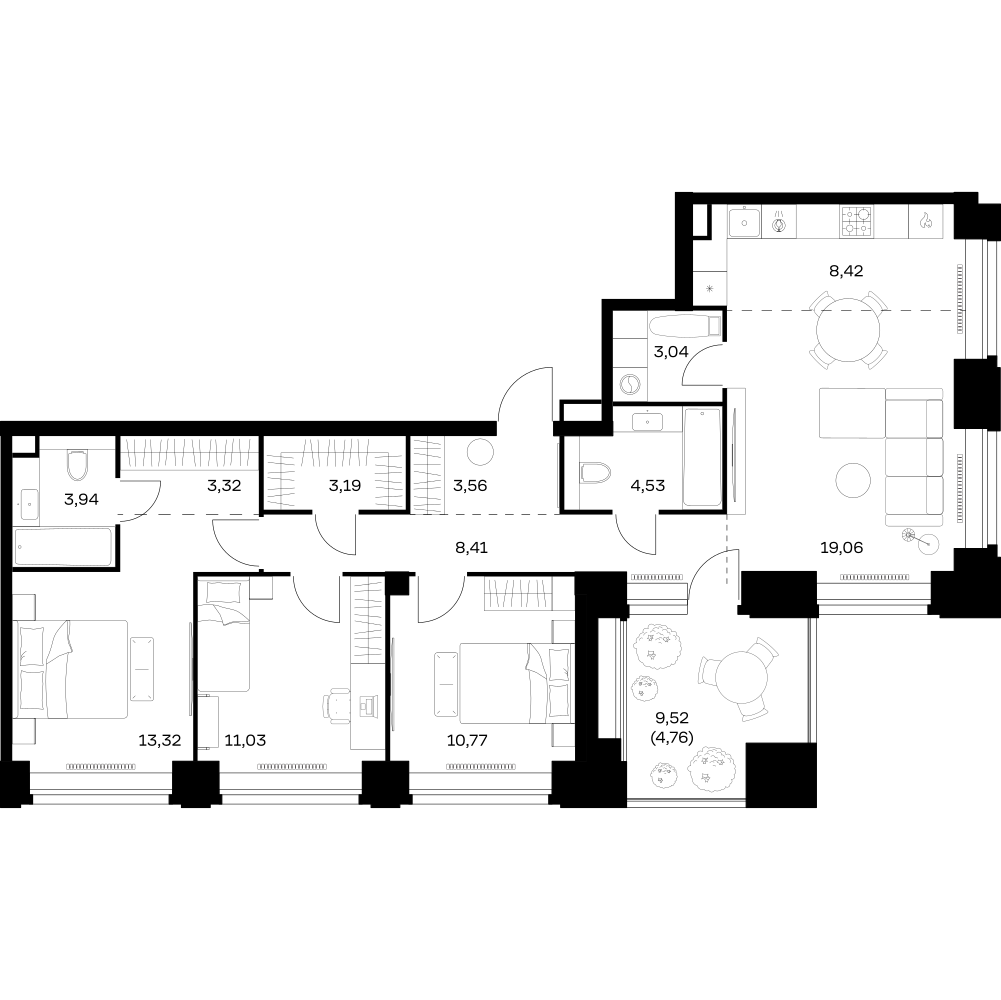 Студия 97 м2 в ЖК НОВА корпус null этаж 37