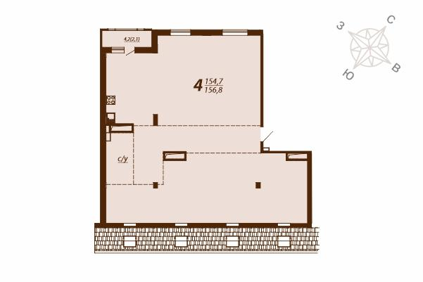 4-комнатная 156 м2 в ЖК Дом на площади корпус null этаж 8
