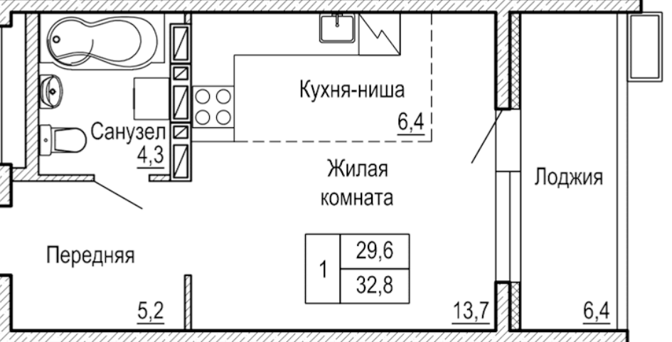 1-комнатная 33 м2 в ЖК Гармония корпус null этаж 10