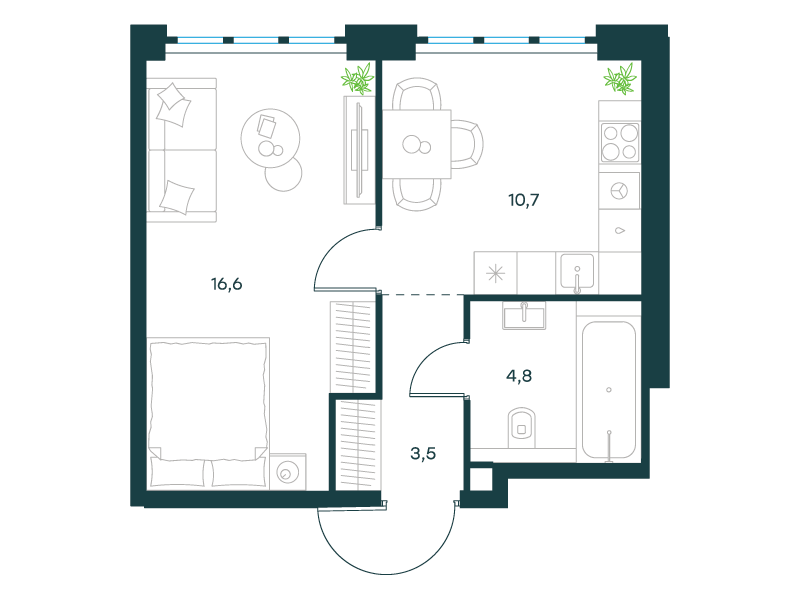 1-комнатная 35 м2 в ЖК Левел Южнопортовая корпус null этаж 11