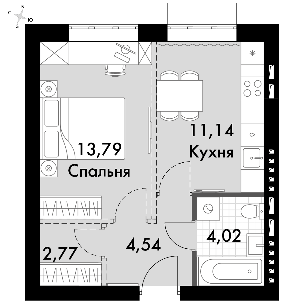1-комнатная 35 м2 в ЖК Жаворонки Клаб корпус null этаж 3