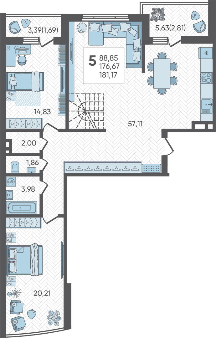 5-комнатная 181 м2 в ЖК Аксиома корпус null этаж 18