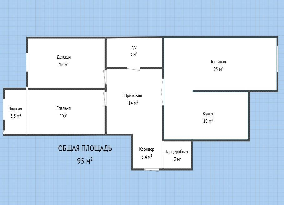 3-комнатная 95.5 м2 в ЖК undefined корпус null этаж 11