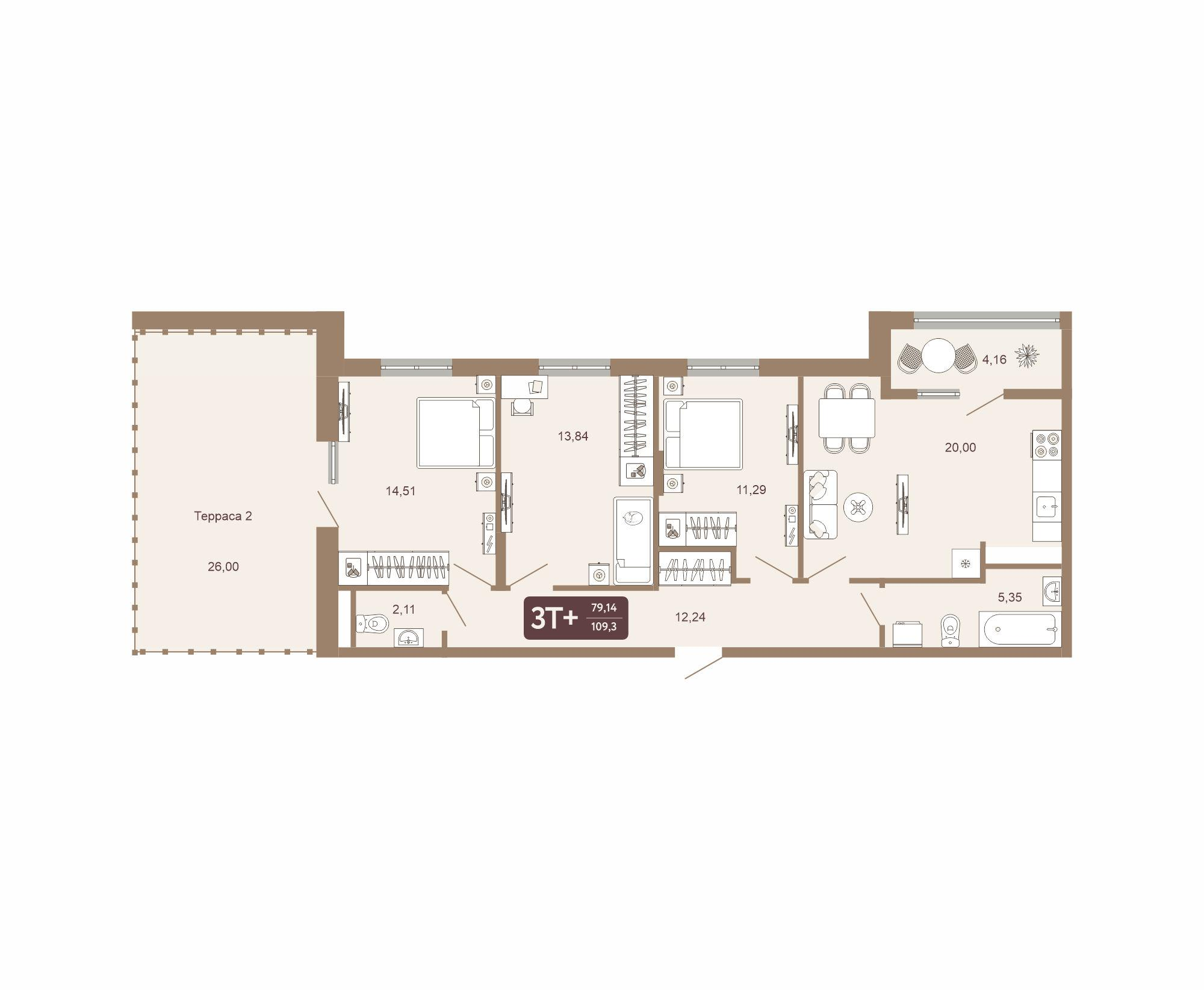 3-комнатная 109 м2 в ЖК Европейский квартал (Тобольск) корпус null этаж 16