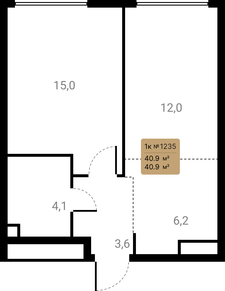 1-комнатная 40 м2 в ЖК Лесная коллекция корпус null этаж 13