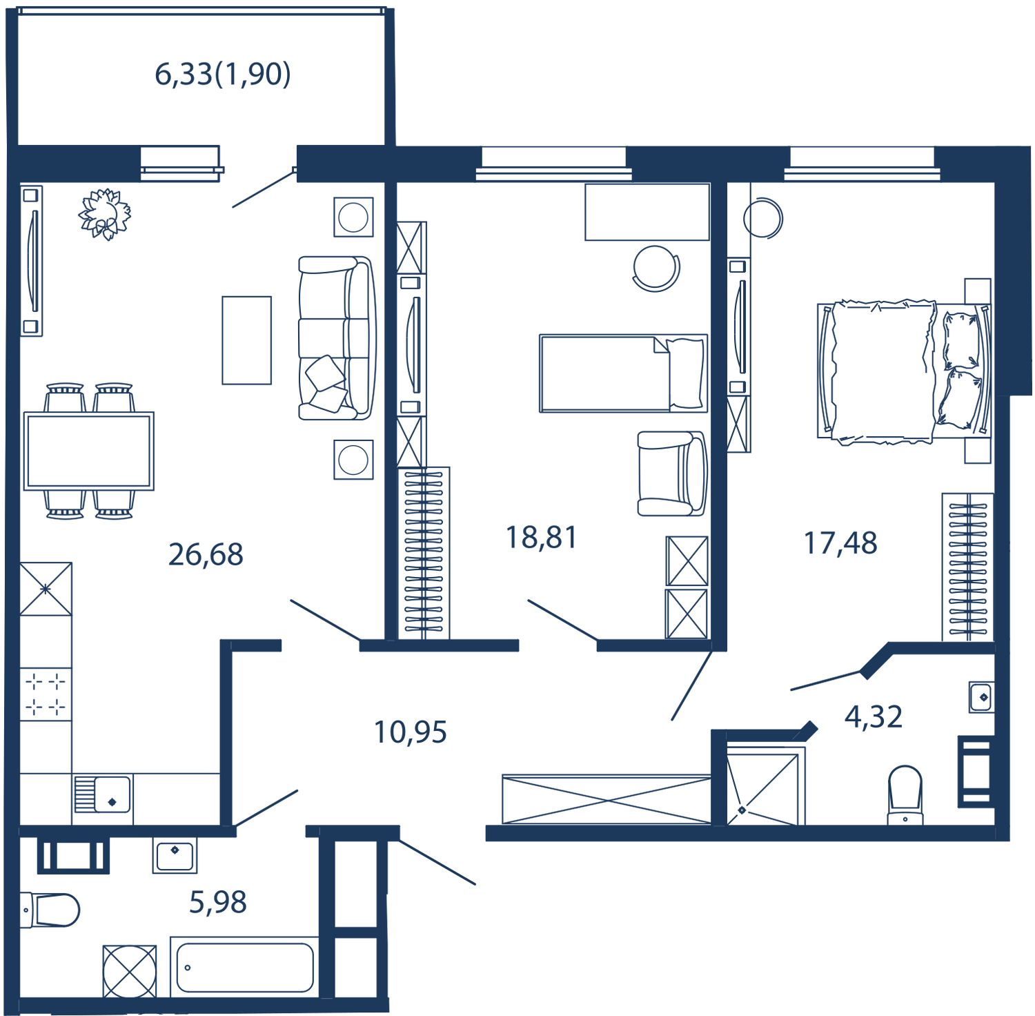 2-комнатная 86 м2 в ЖК Bereg. Курортный корпус null этаж 5