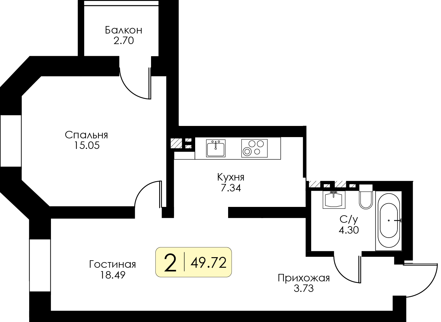 1-комнатная 49 м2 в ЖК Урбан Парк корпус null этаж 6