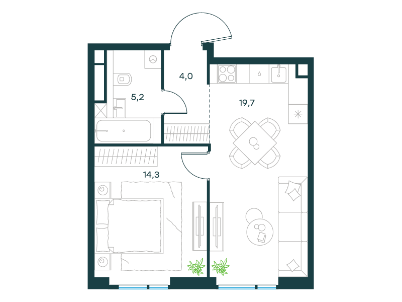 1-комнатная 43 м2 в ЖК Level Войковская корпус null этаж 4