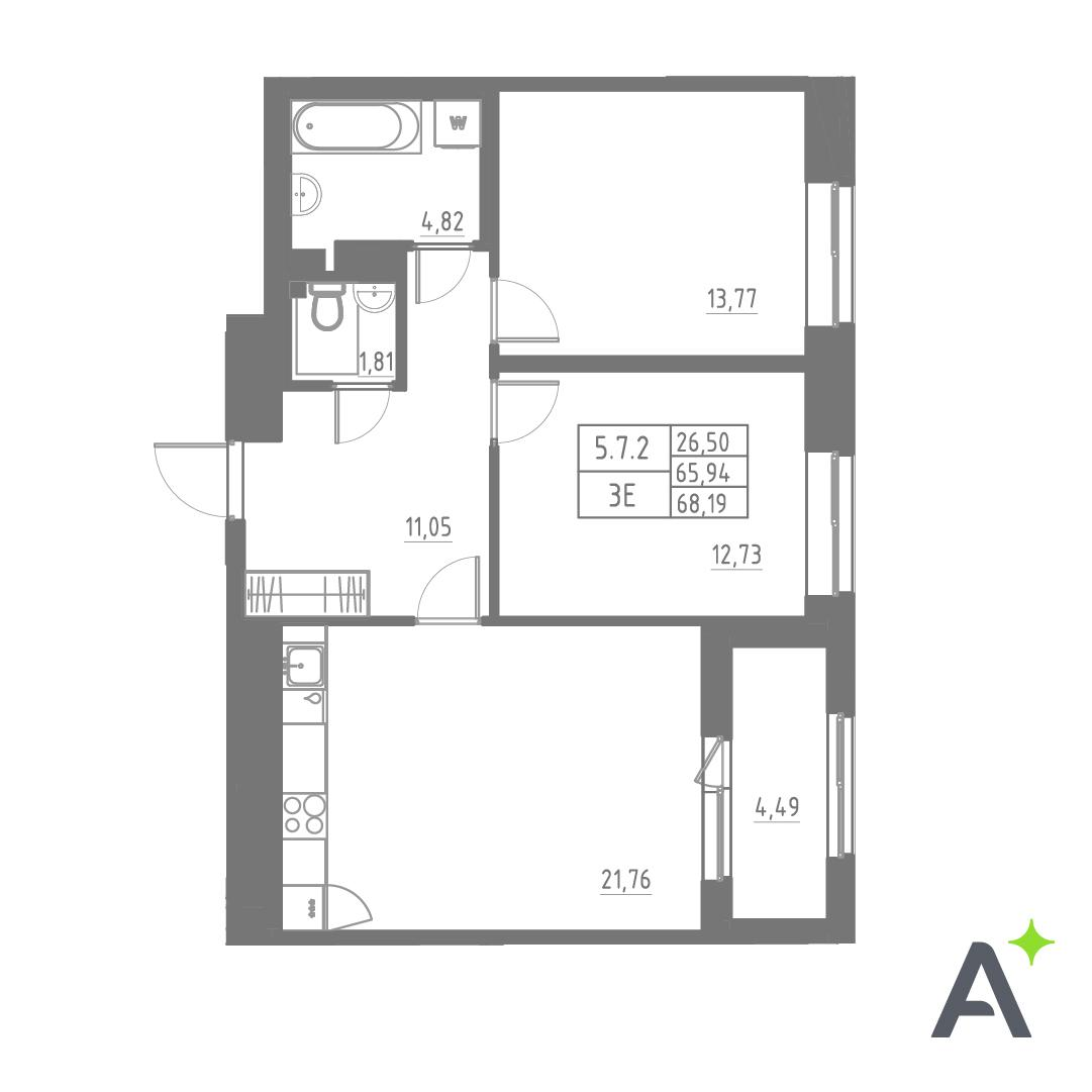 Студия 68 м2 в ЖК Аквилон SOLAR корпус null этаж 8