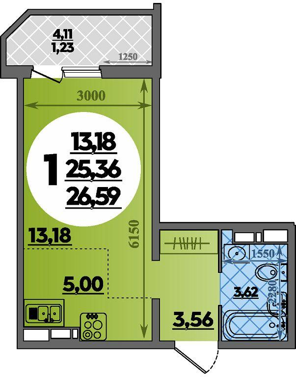 Студия 26 м2 в ЖК Восточный корпус null этаж 5