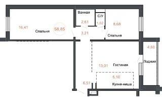 2-комнатная 58.8 м2 в ЖК undefined корпус null этаж 12