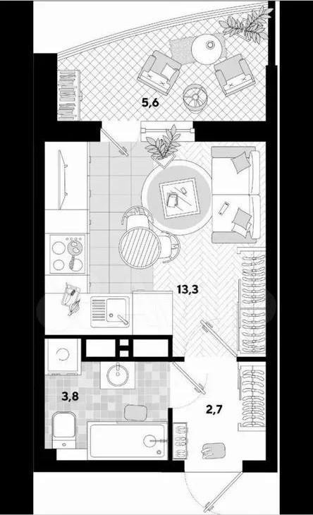 Студия 27 м2 в ЖК undefined корпус null этаж 3