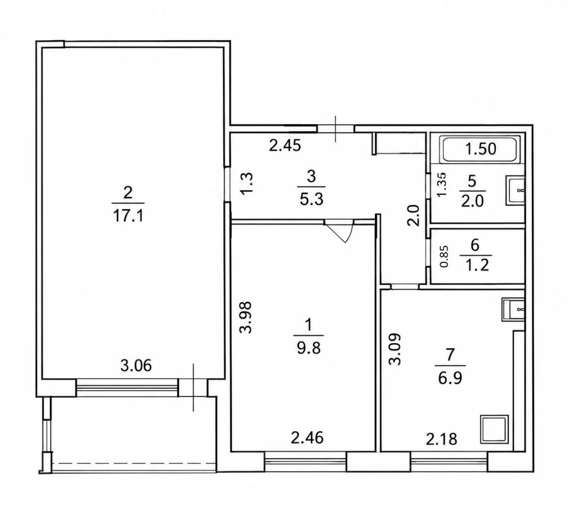 2-комнатная 42.6 м2 в ЖК undefined корпус null этаж 4