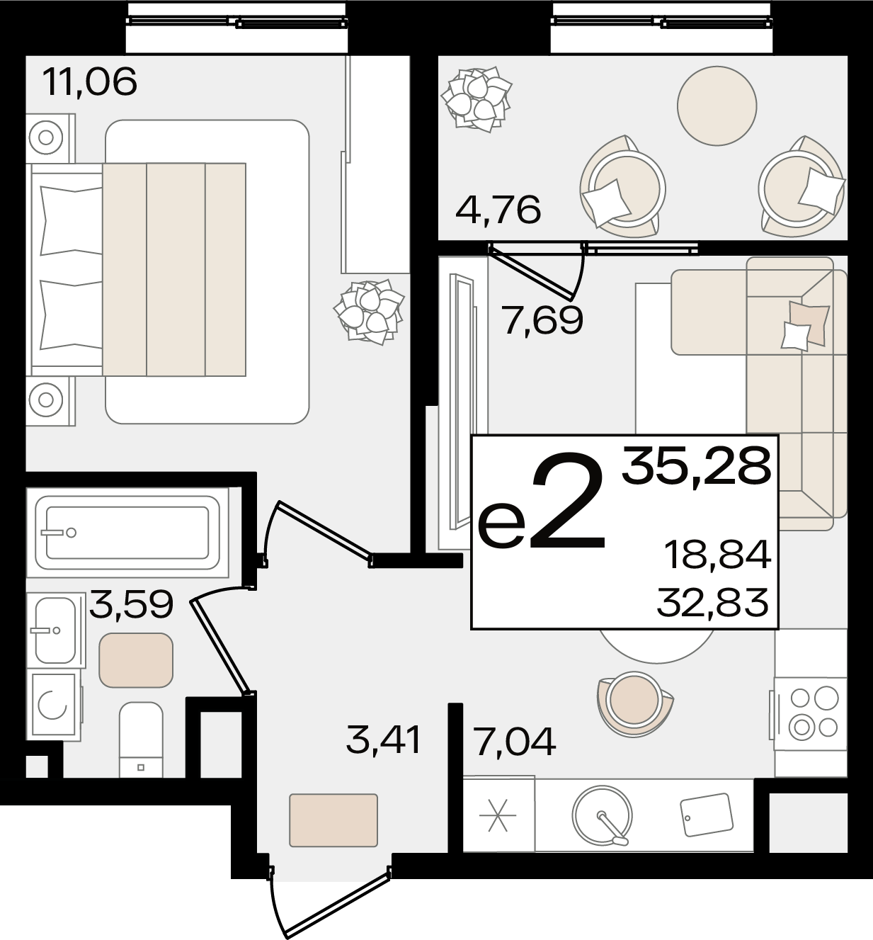 Студия 35 м2 в ЖК Патрики корпус null этаж 6