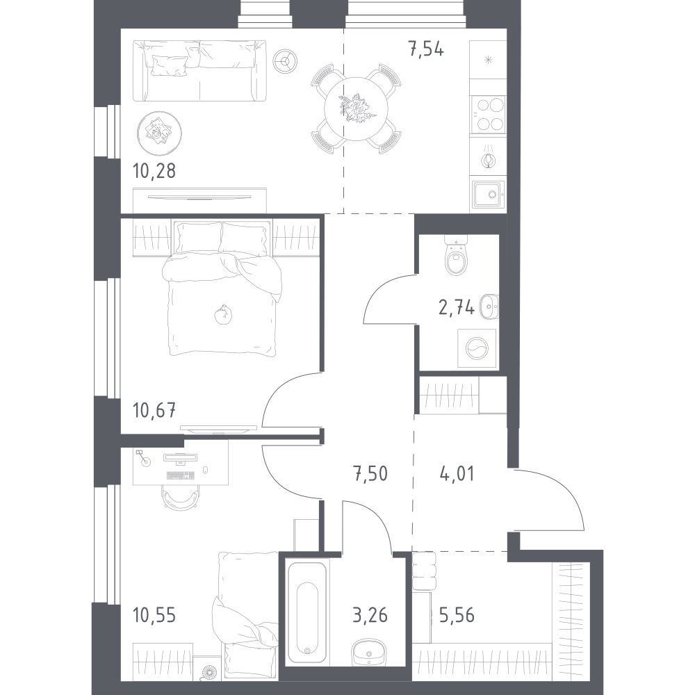 Студия 62 м2 в ЖК Новое Внуково корпус null этаж 9
