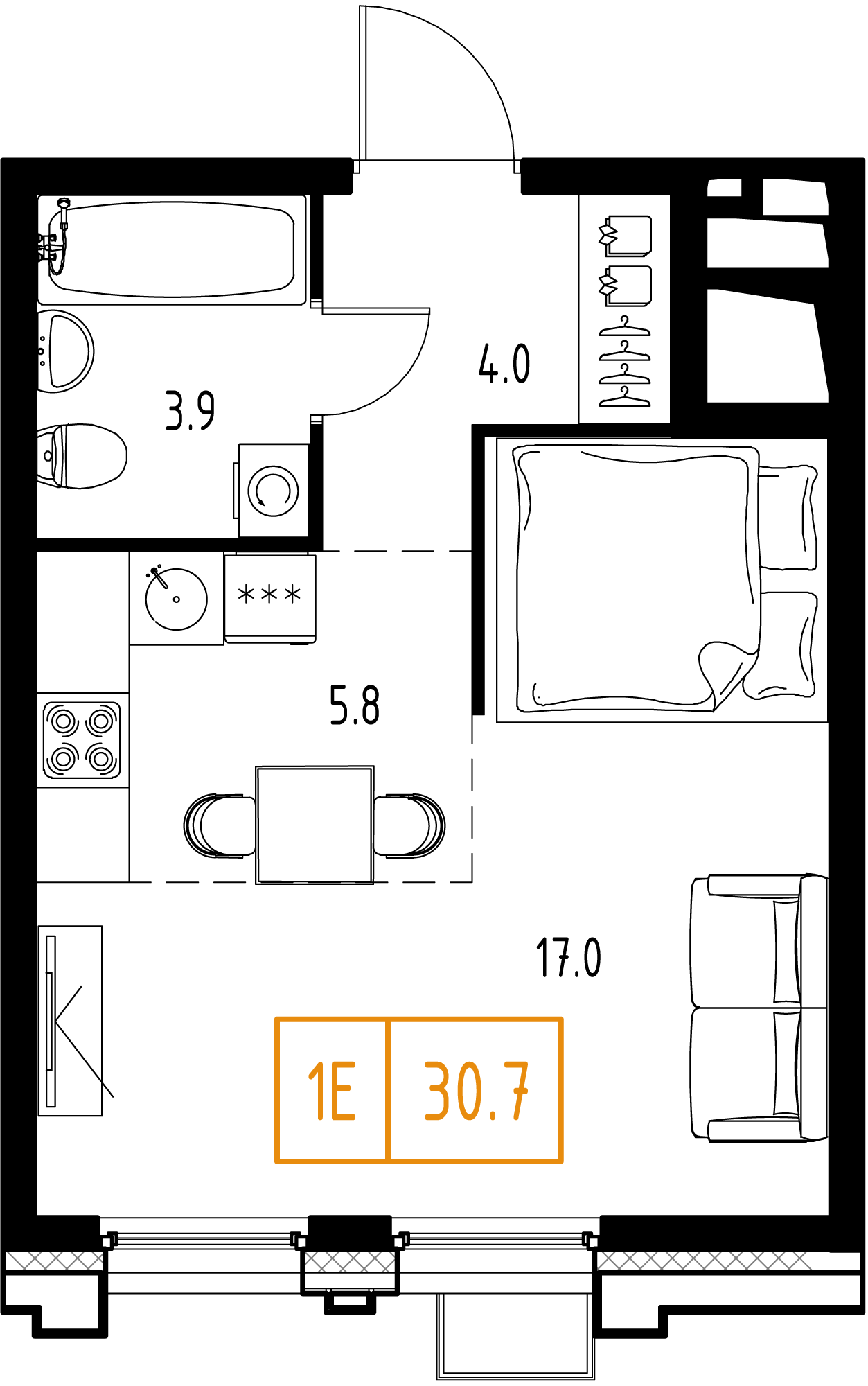 1-комнатная 30 м2 в ЖК Skolkovo One корпус null этаж 5